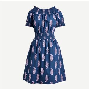 J. Crew Smocked puff-sleeve cotton poplin dress in budding branch print XS